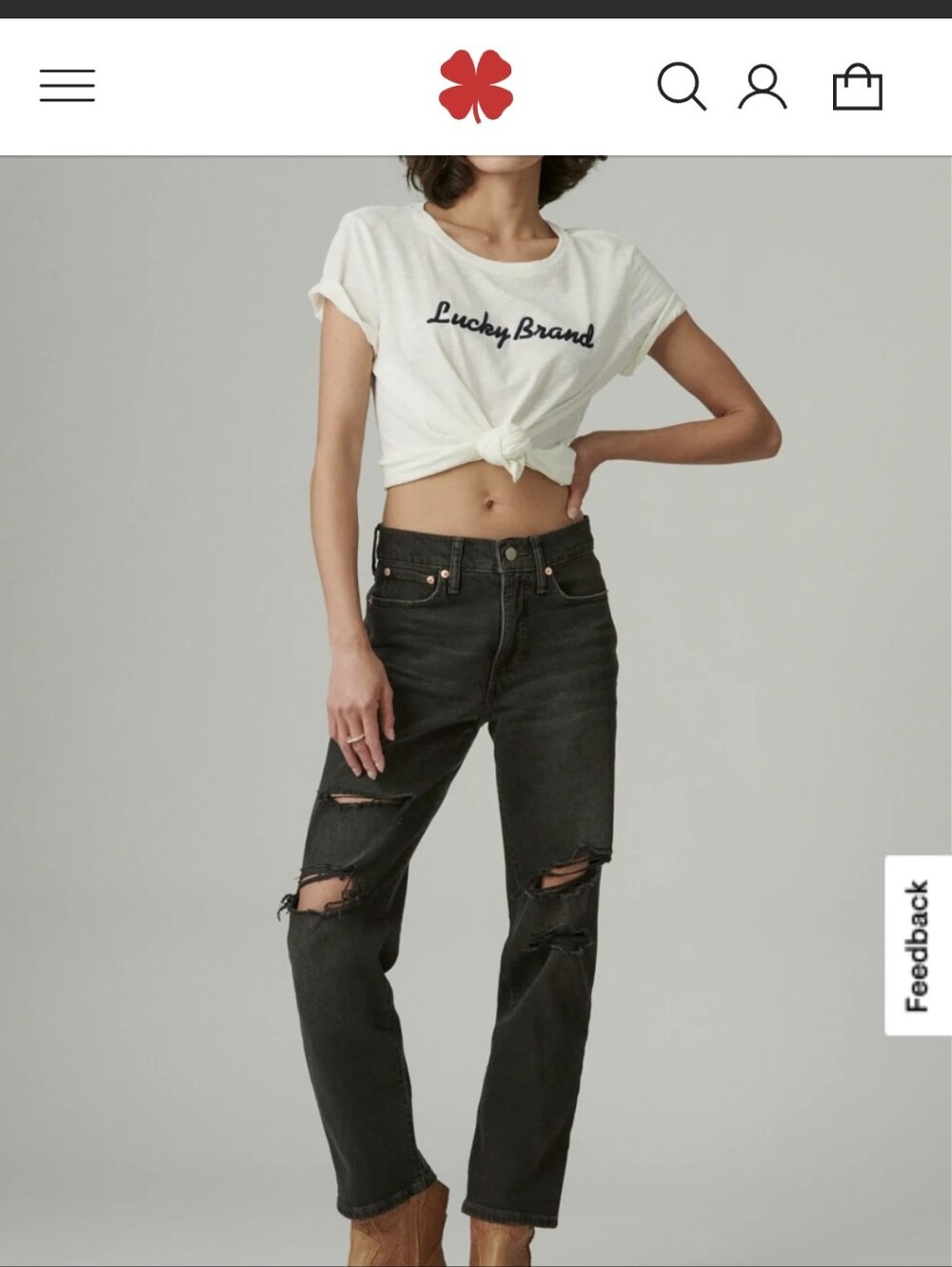 Lucky Brand Zoe Straight High-Rise Black Distressed Jeans